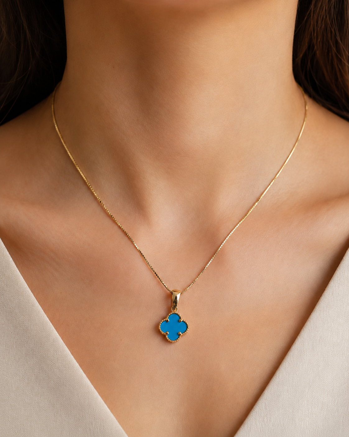 Conjunto cadena y dije oro 10 Kilates | Esmalte celeste