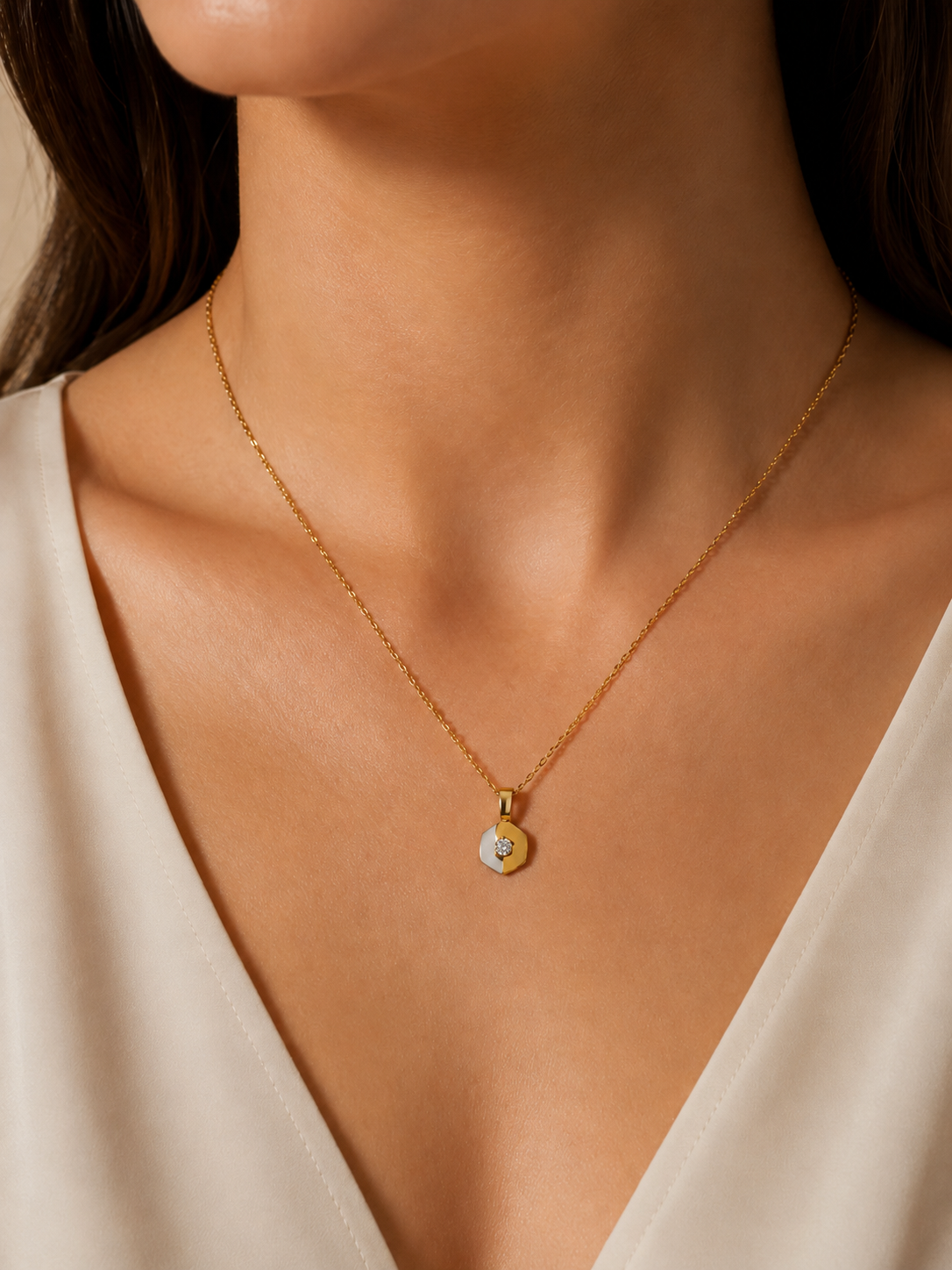 Conjunto cadena y dije oro blanco y amarillo 18 Kilates | Brillante