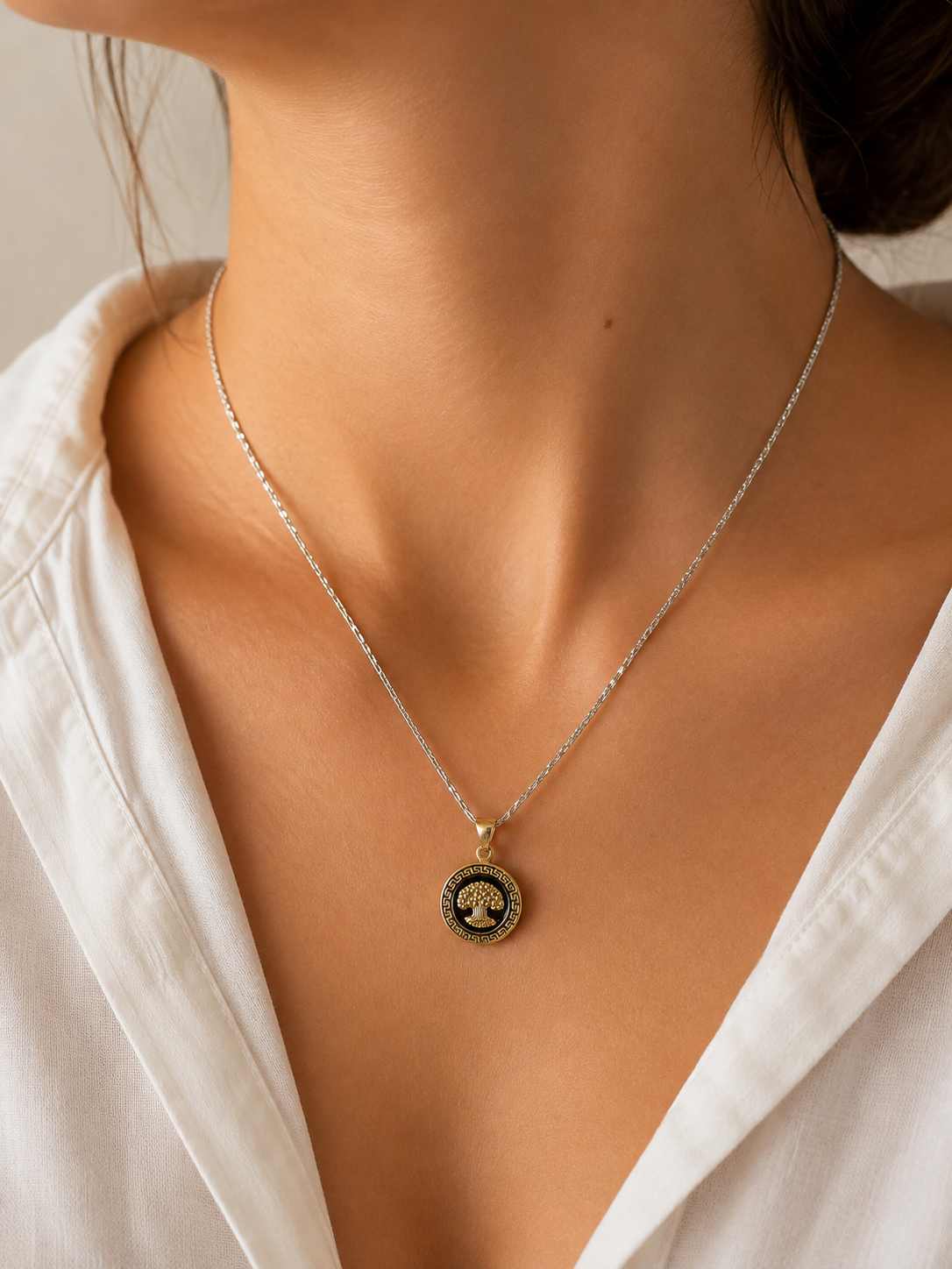 Dije De Plata Y Oro | Árbol de la Vida con Línea de la Vida