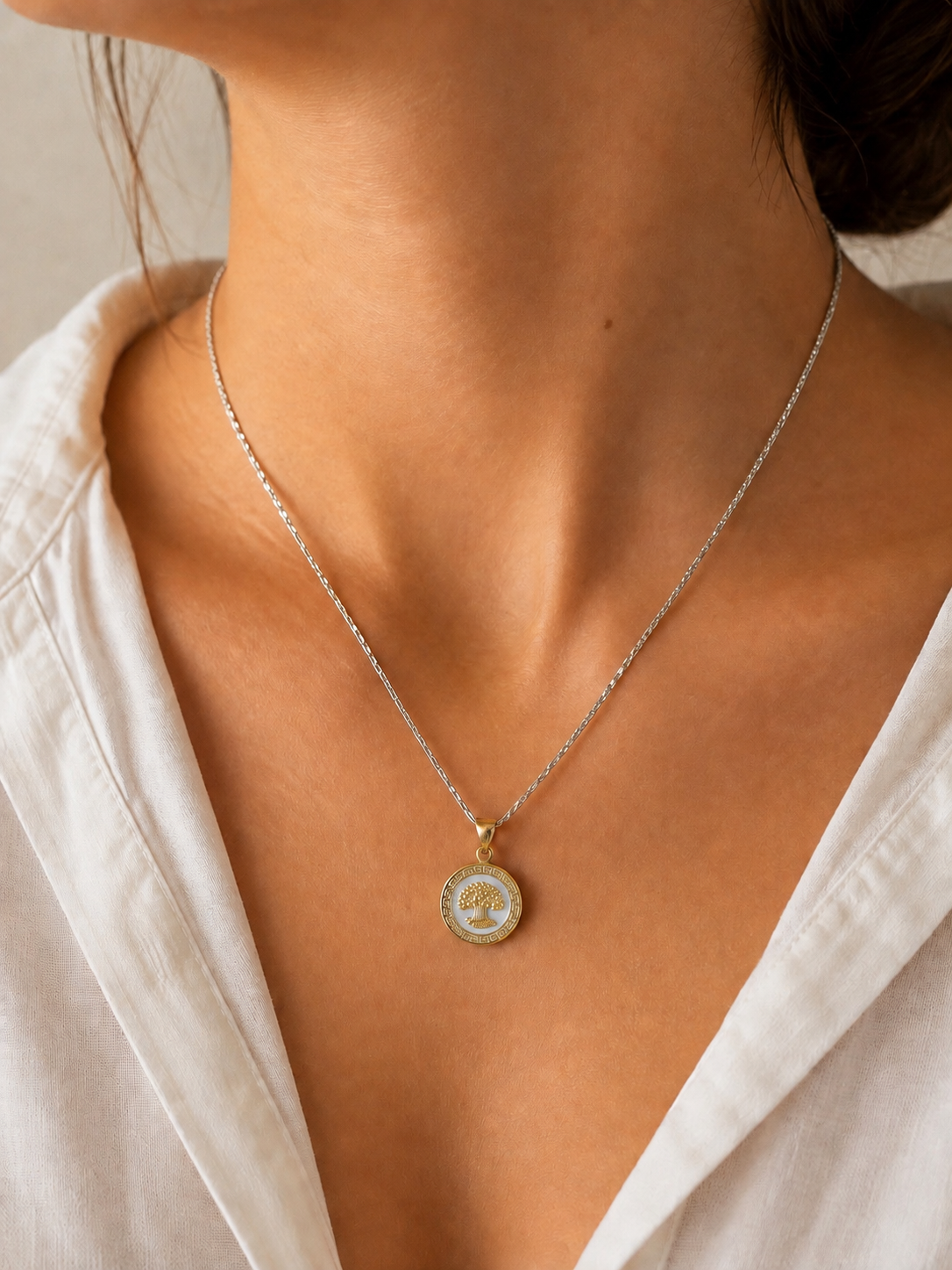 Dije De Plata Y Oro | Árbol de la Vida Con Línea de la Vida