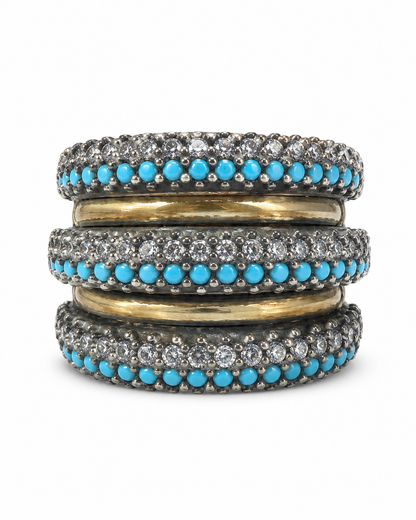 Anillo de Plata y Oro | Circonias y Turquesas