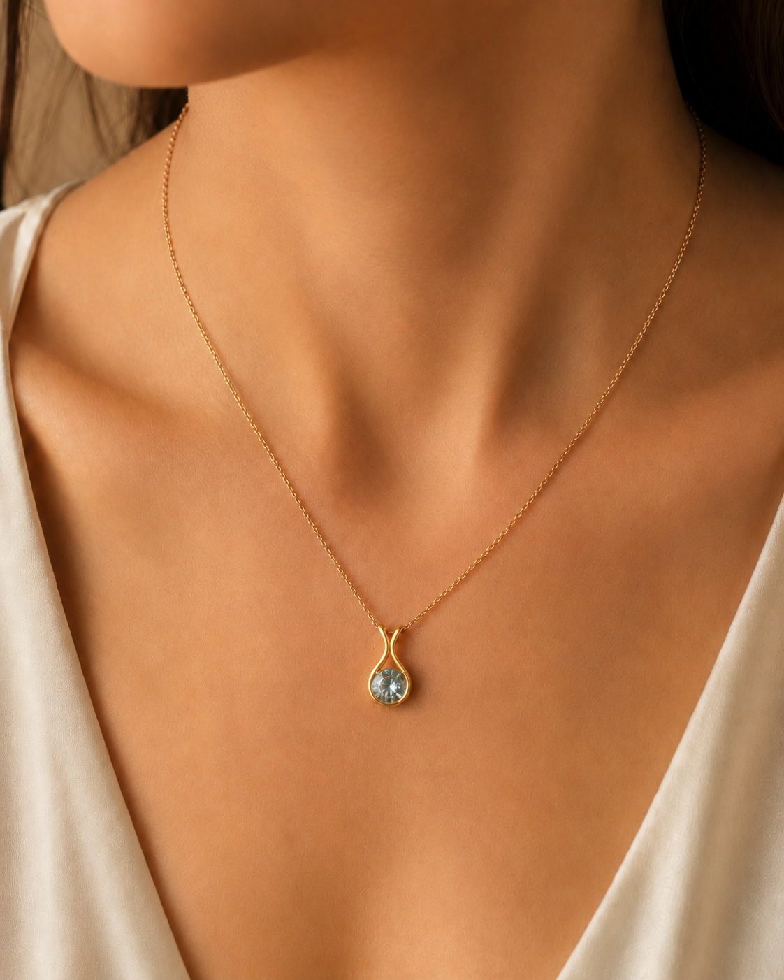 Conjunto cadena y dije en oro 18 Kilates | Topacio Celeste