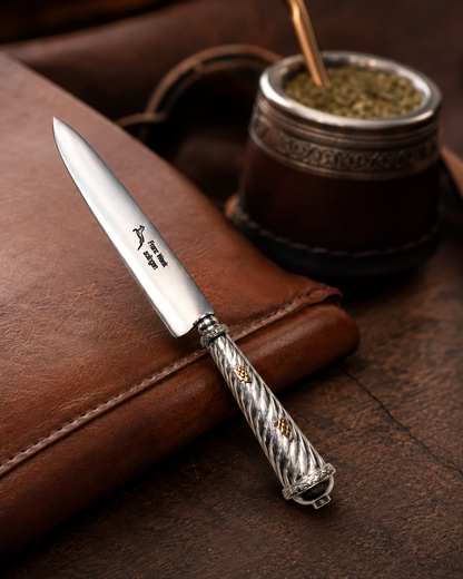 Cuchillo criollo de plata y oro| Hoja franz wenk solingen