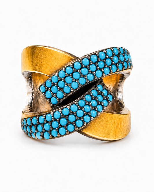 Anillo De plata y oro | Turquesas