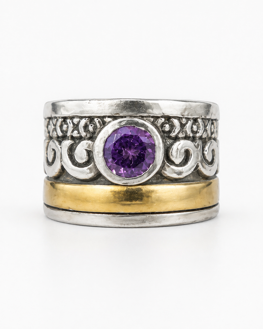 Anillo de Plata y Oro | Cristal color Amatista