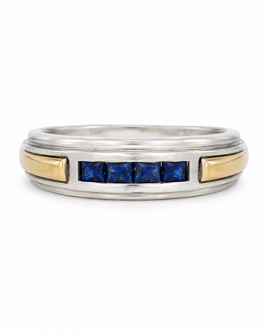 Anillo De Plata Y Oro | Circonias Azules