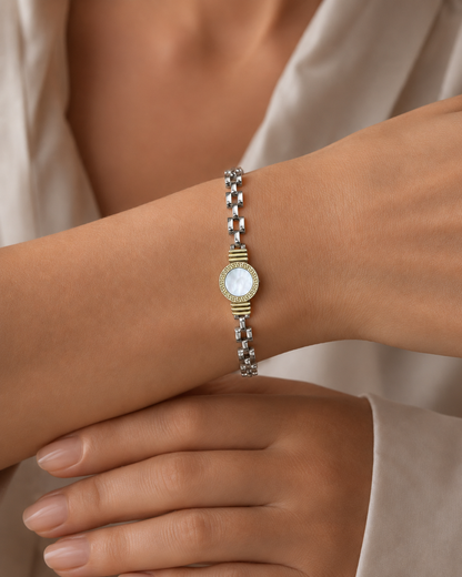 Pulsera de Plata y Oro | Guarda griega nacar