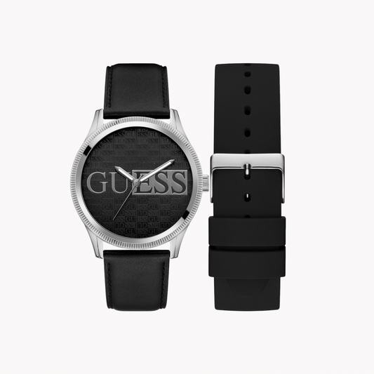 Reloj GUESS | Full Black | Correa de cuero | Correa de goma de regalo
