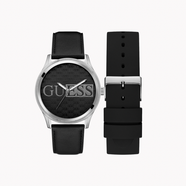 Reloj GUESS | Full Black | Correa de cuero | Correa de goma de regalo