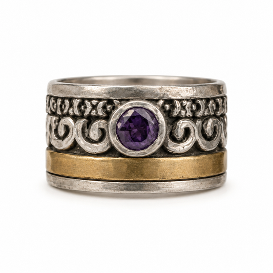 Anillo de Plata y Oro | Cristal color Amatista