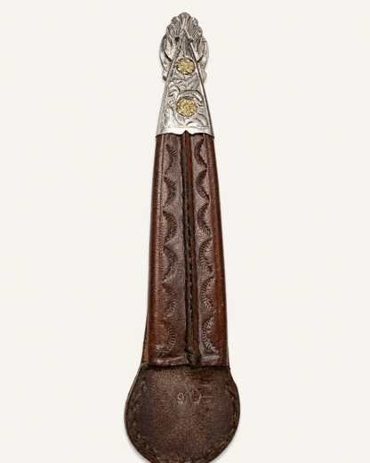 Cuchillo criollo de plata y oro| Hoja franz wenk solingen sumado a su funda con detalle de plata y oro