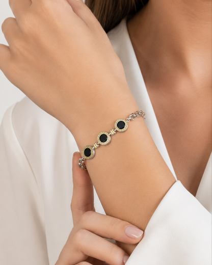 Pulsera de Plata y Oro | Guarda griega Onix
