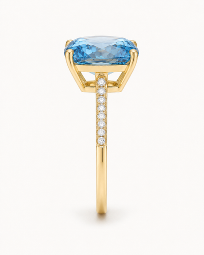 Anillo De Oro 9 Kilates | Topacio celeste