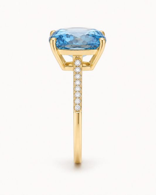 Anillo De Oro 9 Kilates | Topacio celeste