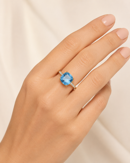 Anillo De Oro 9 Kilates | Topacio celeste