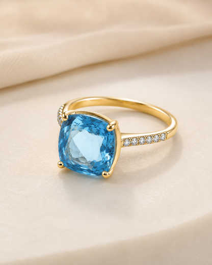 Anillo De Oro 9 Kilates | Topacio celeste