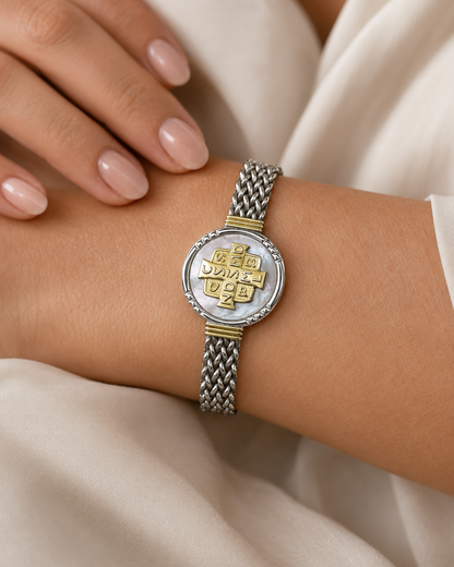 Pulsera de Plata y Oro | Nácar Con San Benito