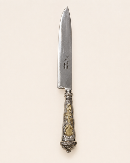 Cuchillo criollo de plata y oro| Hoja franz wenk solingen sumado a su funda con detalle de plata y oro