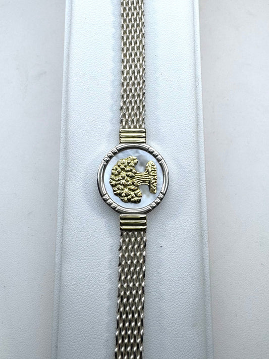 Pulsera de Plata y Oro | Nácar Con Árbol De La Vida