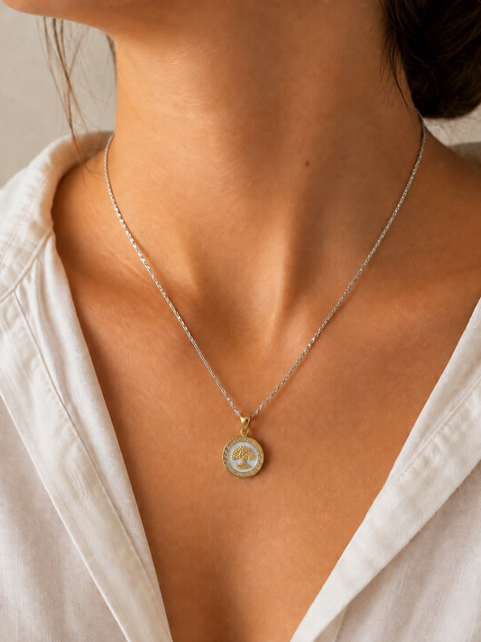 Dije De Plata Y Oro | Árbol de la Vida Con Línea de la Vida