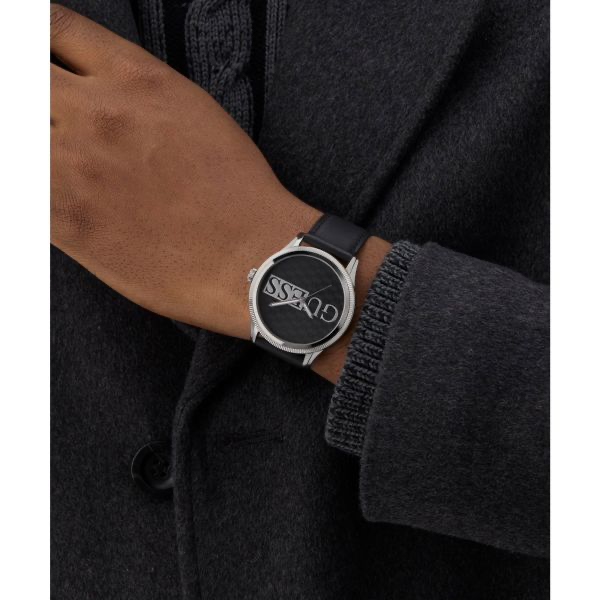 Reloj GUESS | Full Black | Correa de cuero | Correa de goma de regalo