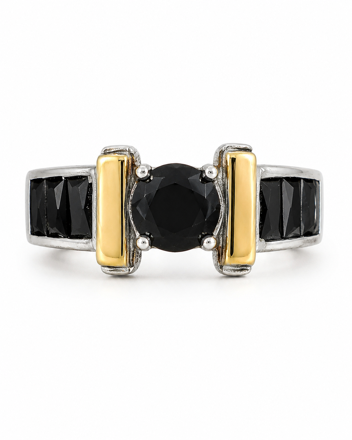 Anillo De Plata Y Oro | Circonia Negra