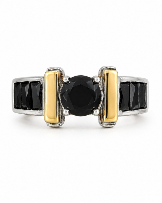 Anillo De Plata Y Oro | Circonia Negra