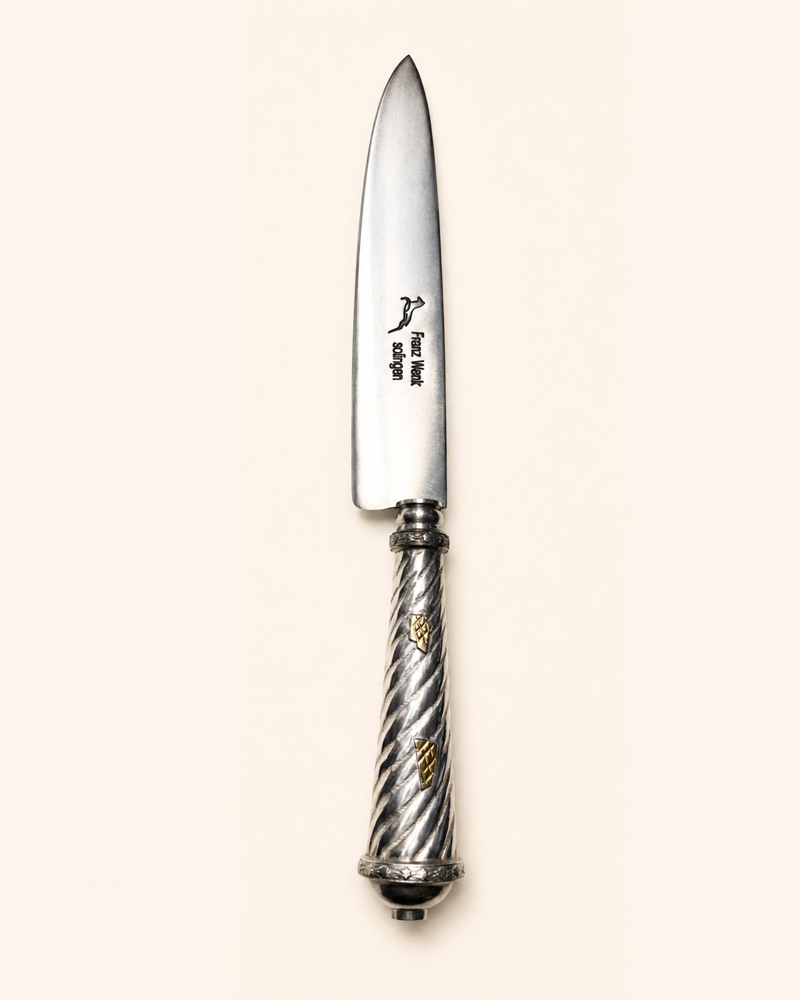 Cuchillo criollo de plata y oro| Hoja franz wenk solingen