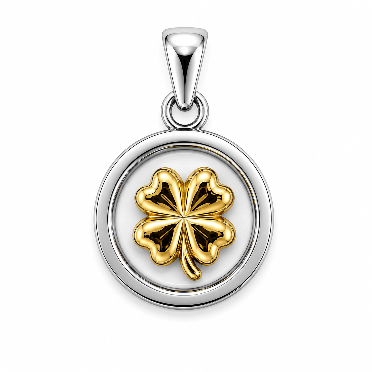 Dije De Plata Y Oro | Trébol de Cuatro Hojas
