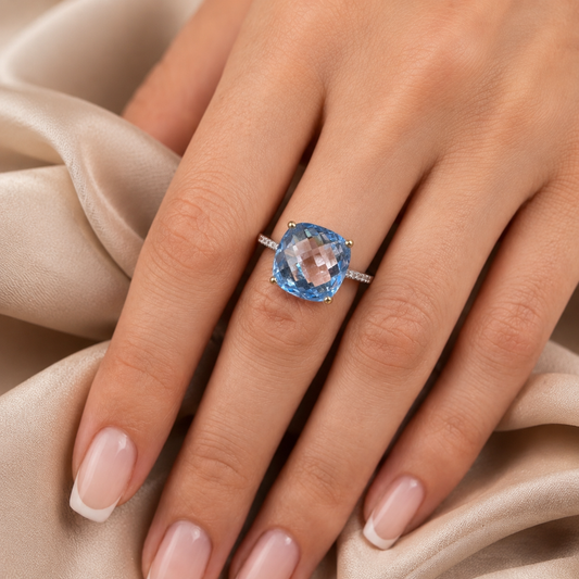 Anillo De Oro 9 Kilates | Topacio celeste