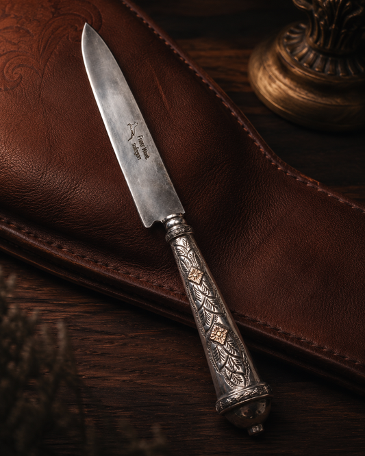 Cuchillo criollo de plata y oro| Hoja SOLINGEN GUAZUBIRÁ