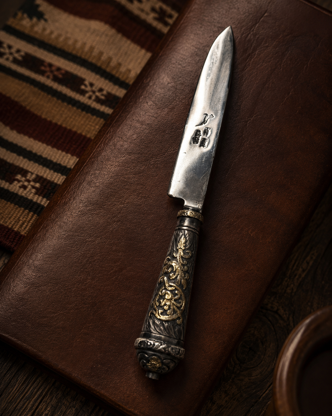Cuchillo criollo de plata y oro | Hoja Franz Wenk solingen