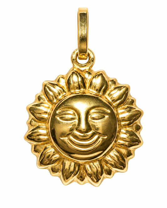 Dije Sol reversible de oro 18 kilates | 14 mm